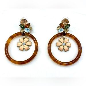 J. Crew Floral Hoop Earrings in Brown and Gold
